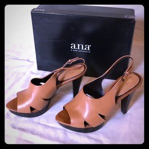 Tan platform shoes.